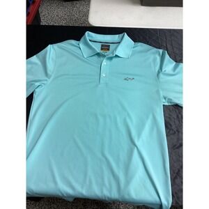 Greg Norman For Tasso Elba Mens Aqua Blue Shark Logo Golf Polo Shirt Size M